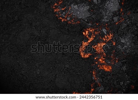 Aerial view of the texture of a solidifying lava field, close-up