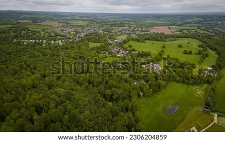 Aerial view of Theydon Bois village in Epping park in Essex, England, UK