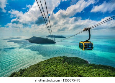 Aerial view of Thom island Cable Car is the Famous for connect from Phu Quoc island, Kien Giang, Vietnam.