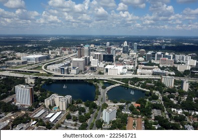 Aerial View Of The Thriving Downtown Orlando, Florida Skyline