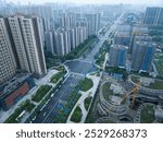 Aerial view of tianfu new area under contruction  in chengdu city,China