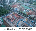 Aerial view of tianfu new area under contruction  in chengdu city,China