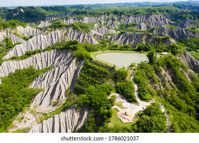 Aerial view of Tianliao Moon World. volcano mud and limestone area. Kaohsiung. Taiwan. Badland view in Taiwan. - Shutterstock ID 1786021037