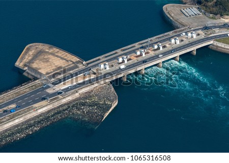 aerial view of the tidal power plant on the Rance in France