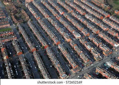 Aerial View Of Tightly Packed Back To Back Terrace Housing, Leeds, West Yorkshire, UK