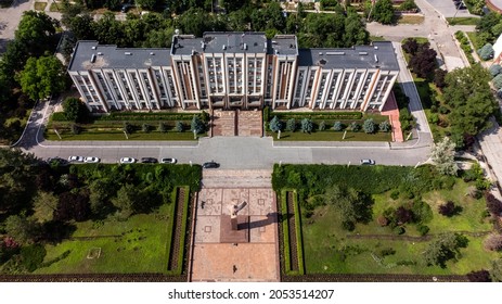 Aerial View Of Tiraspol Parliament With Lenin Statue In An Unrecognised Communist Country Transnistria In Moldova 