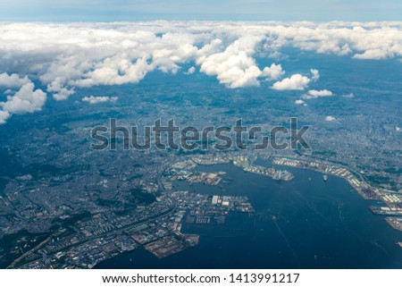 Aerial view of Tokyo Bay around the Yokohama City in Kanagawa, Japan.