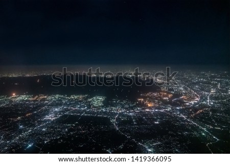 Aerial view of Tokyo Bay around Chiba ditrict in the night.