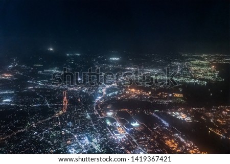 Aerial view of Tokyo Bay around Urayasu ditrict in the night.