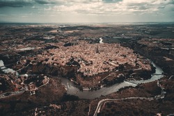 Aerial View Of Toledo Town Skyline With Historical Buildings In Spain.