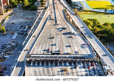 Aerial View Of The The Toll Both On Triborough Bridges On Randall's Island In New York City