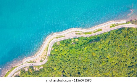 Aerial View Top View Of Beautiful Beach Road 