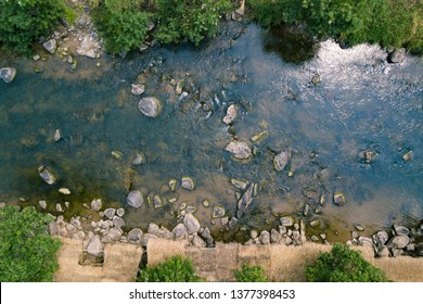 Aerial view and top view the river turbulent flow. Beautiful natural backdrop.