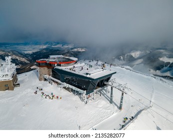 Aerial View Of Top Ski Lift Cabin Station On Chopok Mountain Slovakia