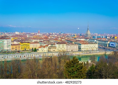 Aerial View Of Torino Dominated By Mole Antonelliana Tower Of The National Cinema Museum