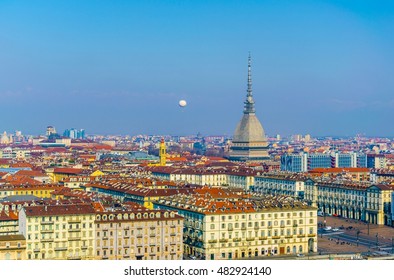 Aerial View Of Torino Dominated By Mole Antonelliana Tower Of The National Cinema Museum