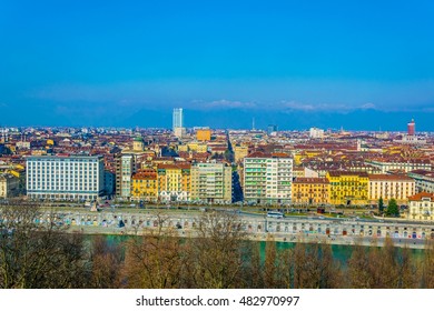 Aerial View Of Torino Dominated By Mole Antonelliana Tower Of The National Cinema Museum