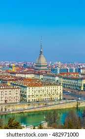 Aerial View Of Torino Dominated By Mole Antonelliana Tower Of The National Cinema Museum