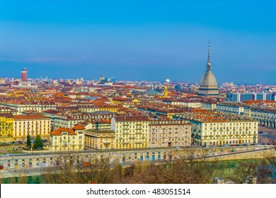 Aerial View Of Torino Dominated By Mole Antonelliana Tower Of The National Cinema Museum