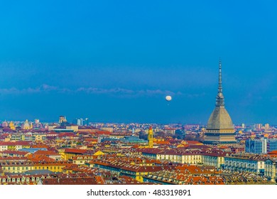 Aerial View Of Torino Dominated By Mole Antonelliana Tower Of The National Cinema Museum