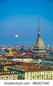 Aerial View Of Torino Dominated By Mole Antonelliana Tower Of The National Cinema Museum