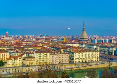 Aerial View Of Torino Dominated By Mole Antonelliana Tower Of The National Cinema Museum