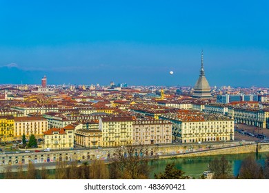 Aerial View Of Torino Dominated By Mole Antonelliana Tower Of The National Cinema Museum