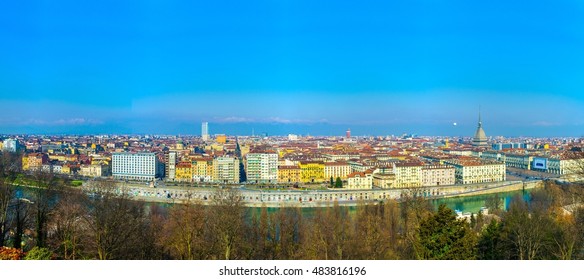 Aerial View Of Torino Dominated By Mole Antonelliana Tower Of The National Cinema Museum