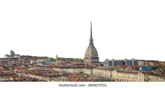 Aerial view of Torino (Turin, Italy) isolated on white background