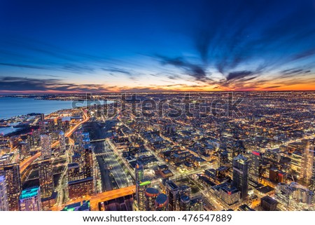 Aerial view of Toronto city at night
