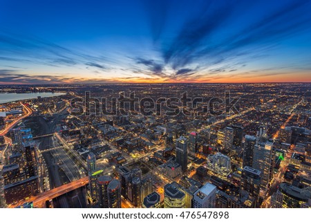 Aerial view of Toronto city at night
