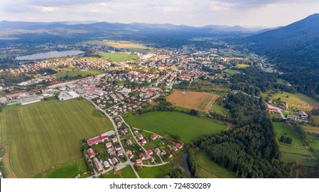 Aerial view of a town.