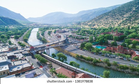 Aerial View Of The Town Of Glenwood Springs, Colorado In The Roaring Fork Valley.