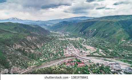 Aerial View Of The Town Of Glenwood Springs, Colorado In The Roaring Fork Valley.