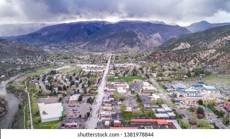 Aerial View Of The Town Of Glenwood Springs, Colorado In The Roaring Fork Valley.