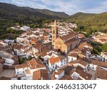 aerial view of the town, Alájar, Huelva, Andalusia, Spain