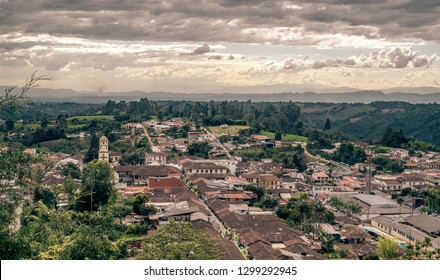 Aerial View Of The Town Of Salento, Quindío, Colombia. Coffee Production Area.