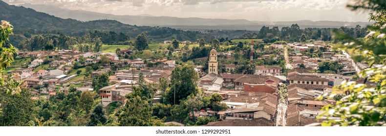 Aerial View Of The Town Of Salento, Quindío, Colombia. Coffee Production Area.