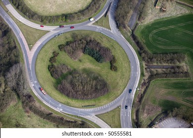 Aerial view of a traffic island