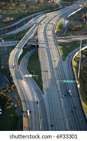 Aerial View Of Traffic On Dan Ryan Expressway In Chicago, Illinois.