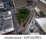 Aerial view of triangle park in downtown district of Lexington, Kentucky