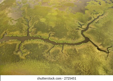 Aerial View Of Tributary On Bald Head Island, North Carolina.