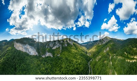 Aerial view of Trigrad Gorge at Rhodope Mountains, Smolyan Region, Bulgaria
