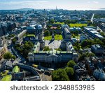 Aerial view of Trinity College in Dublin, the sole constituent college of the University of Dublin and a research university in Dublin, Ireland