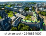 Aerial view of Trinity College in Dublin, the sole constituent college of the University of Dublin and a research university in Dublin, Ireland