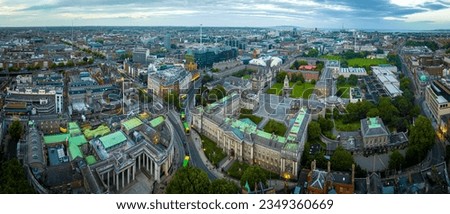 Aerial view of Trinity College in Dublin, the sole constituent college of the University of Dublin and a research university in Dublin, Ireland