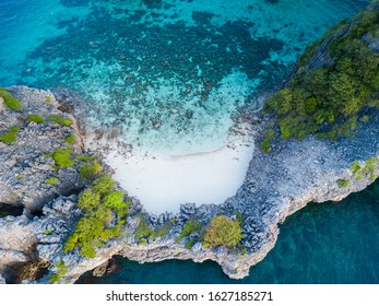 Aerial View Of Tropical Beach And Islands In Southeast Asia. Thailand. Bird's Eye View Of Andaman Sea.