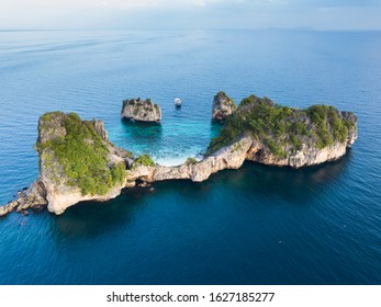 Aerial View Of Tropical Beach And Islands In Southeast Asia. Thailand. Bird's Eye View Of Andaman Sea.