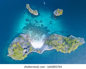 Aerial View Of Tropical Beach And Islands In Southeast Asia. Thailand. Bird's Eye View Of Andaman Sea.