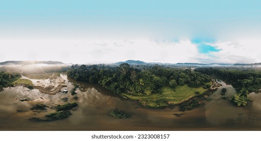 Aerial view tropical green tree forest with river marning sunrise nature landscape - Powered by Shutterstock